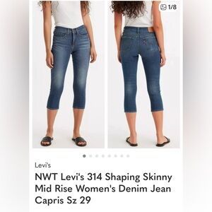 NWT Levi's 314 Shaping Skinny Mid Rise Women's Denim Jean Capris Sz 29